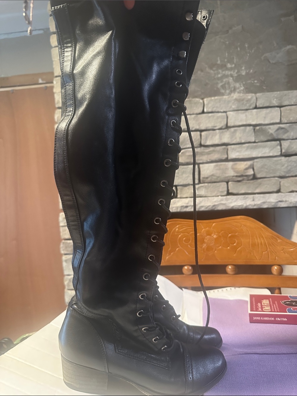 Breckelles Black Over-the-Knee Lace-Up Boots
